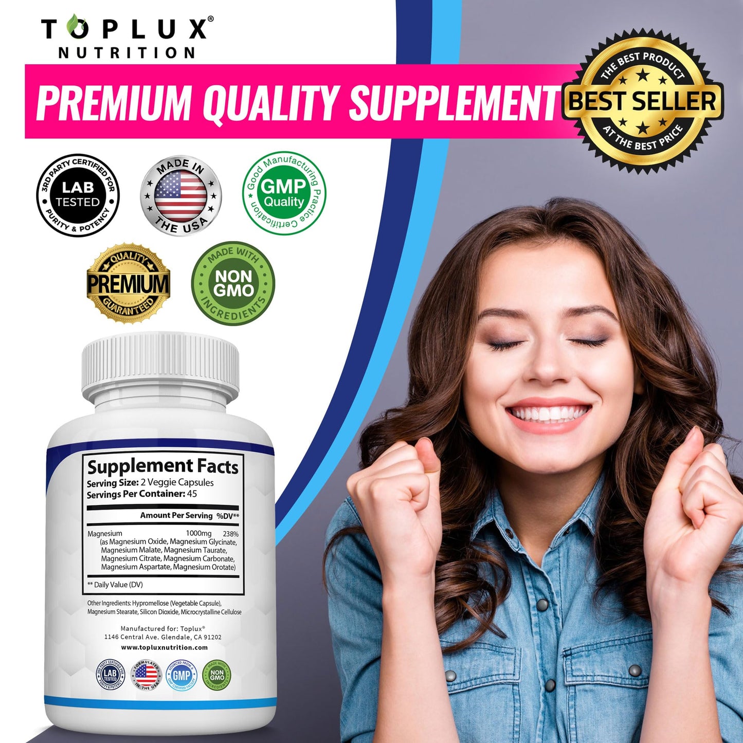 Magnesium Complex 1000mg 8-in-1 – Bone, Muscle & Energy Support Capsules (90ct)