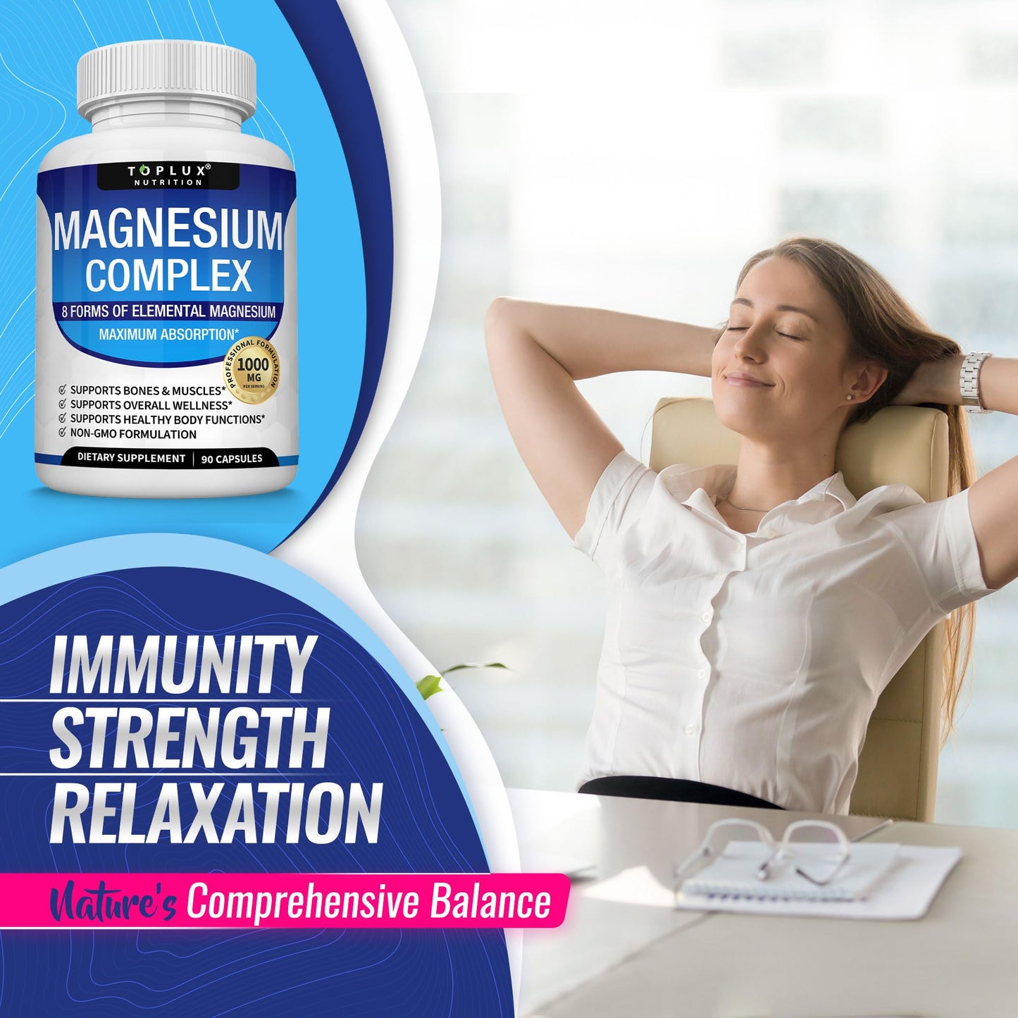 Magnesium Complex 1000mg 8-in-1 – Bone, Muscle & Energy Support Capsules (90ct)