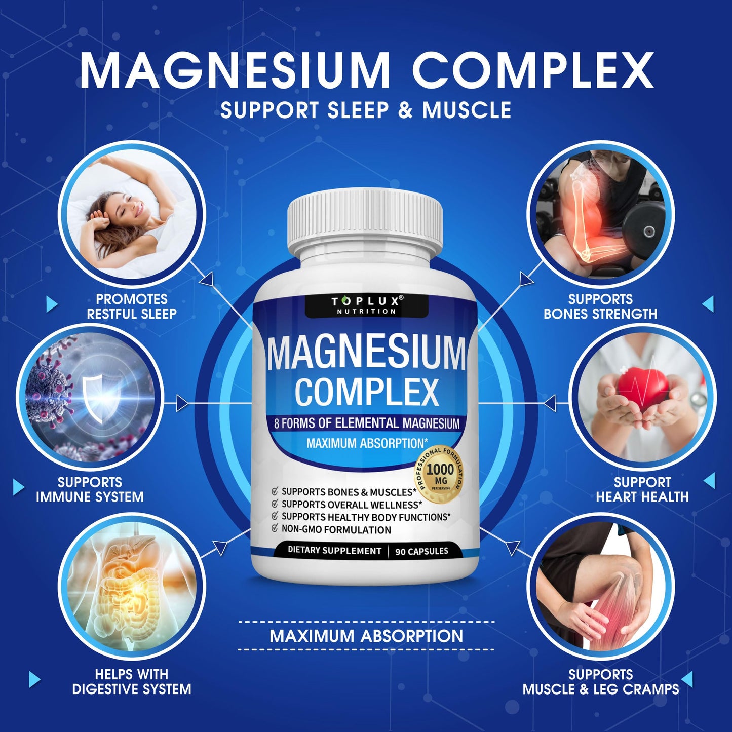 Magnesium Complex 1000mg 8-in-1 – Bone, Muscle & Energy Support Capsules (90ct)