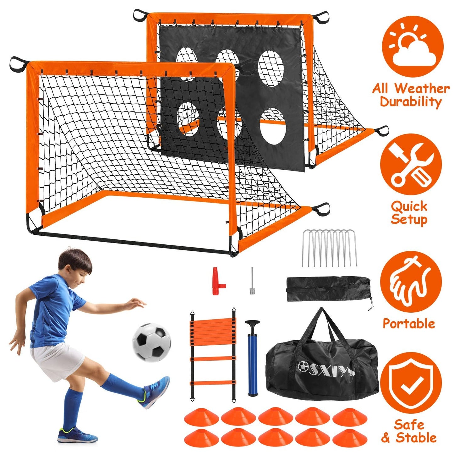 Kids Portable Soccer Goal Set with Training Accessories