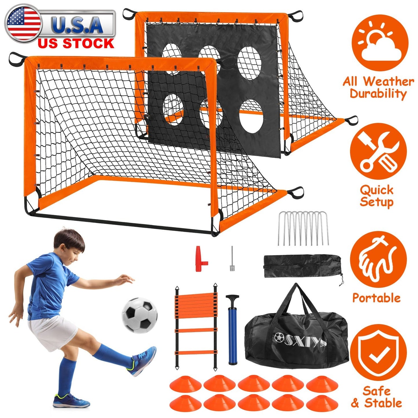Kids Portable Soccer Goal Set with Training Accessories